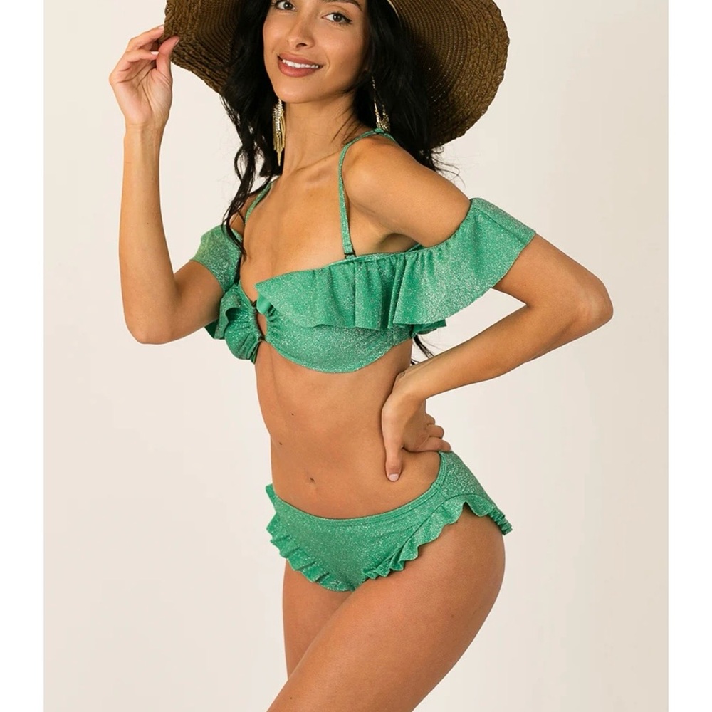 Joyfolie Green Sparkle Bikini with Ruffle Details